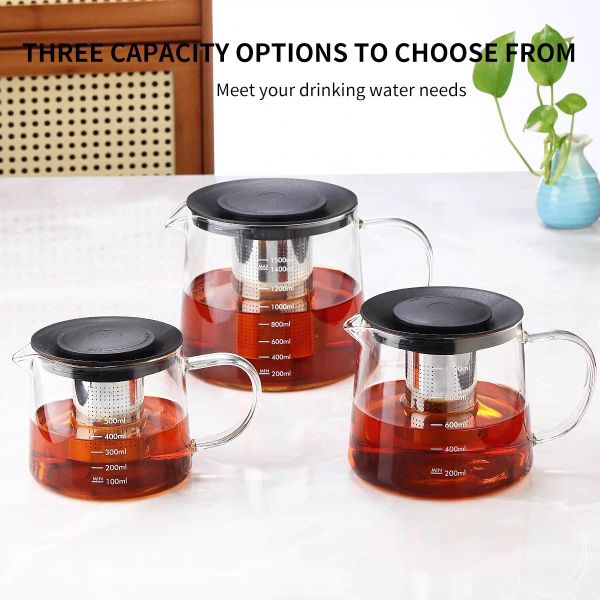 Custom Capacity Glass Teapot With Infuser 1500ml 50OZ Borosilicate Tea Kettle Stove Safe