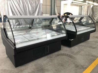Saque da carne sobre o refrigerador contrário da exposição com sistema de refrigeração do fã e iluminação do diodo emissor de luz