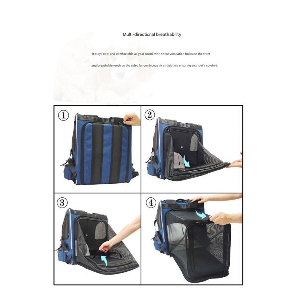 Washable Blue Polyester Oxford Expandable Pet Rucksack Travel Bag Durable Non Toxic Ideal For Indoor Outdoor Pet Owners Needing Safe And Easy To Clean Travel Gear