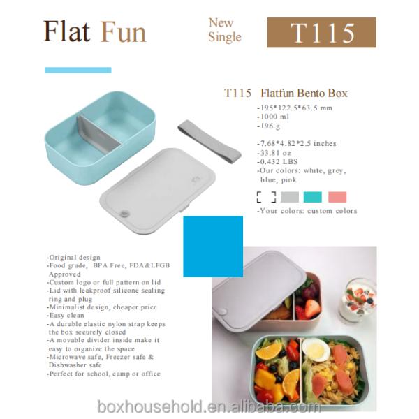 Large Capacity 1000ml Blue Rectangle BPA Free Food Container with Movable Divider
