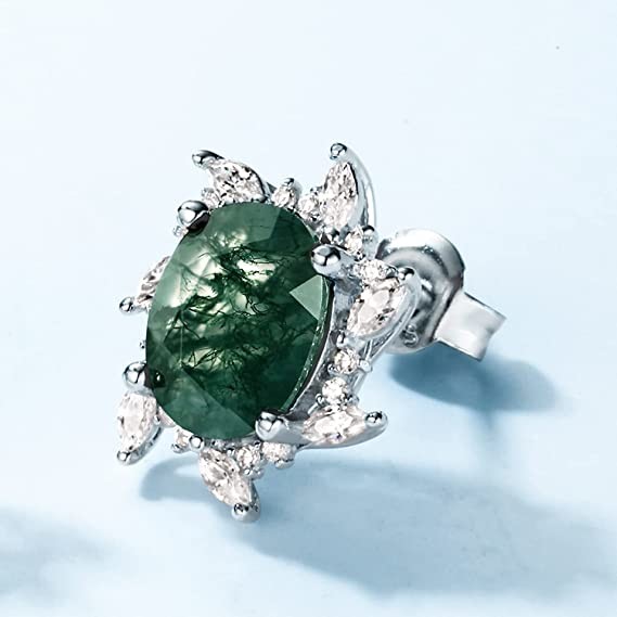 Серьги для женщин, естественные серьги стержня агата мха 925 стерлинговые серебряные для ювелирных изделий свадьбы захвата самоцветов женщин зеленых