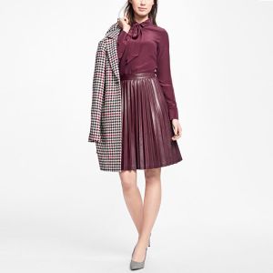 Pleated Women Half Skirt Satin Polyester 3/4 Length