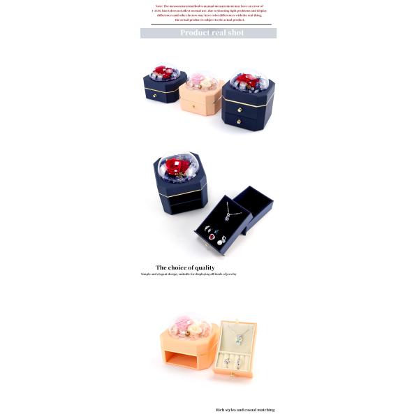 Boîte à fleurs, bijoux, collier, bague, bijoux avec des roses, surprise pour la Saint-Valentin.