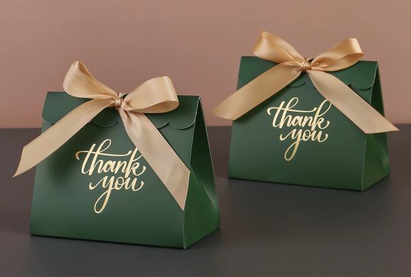 Dark Green Gold Foil Paper Favor Boxes Wedding Candy Gift Bags For Party Birthday And Thank You Gifts