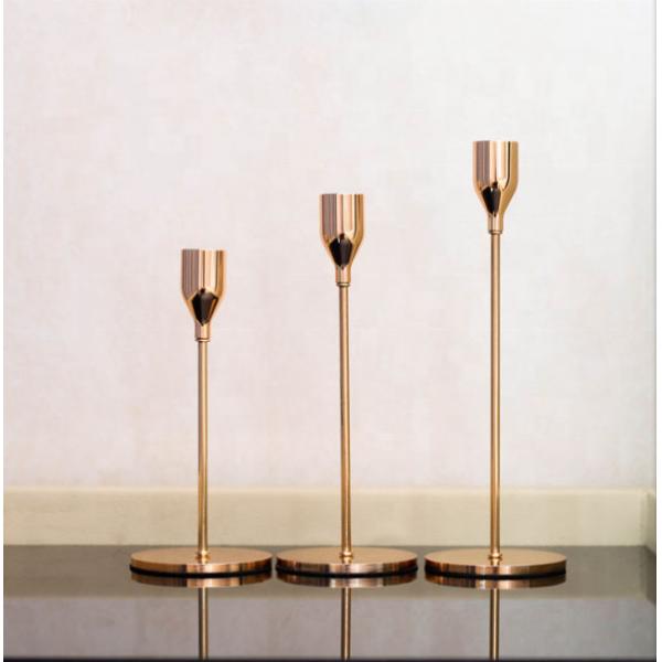Wholesale simple 3 piece set rose gold metal candlestick holder for home wedding decoration
