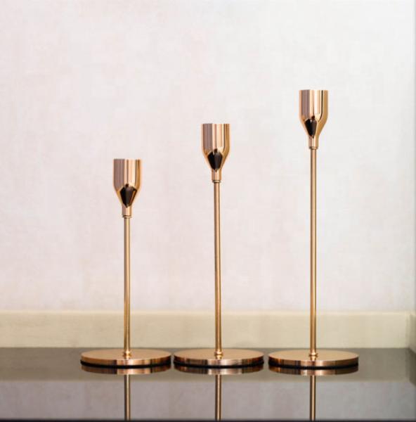 Wholesale simple 3 piece set rose gold metal candlestick holder for home wedding decoration
