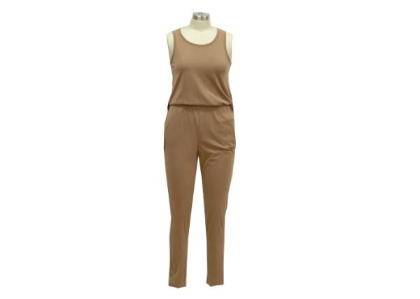 Comfortable Women'S Long Pant Romper , Jersey Casual Sleeveless Jumpsuit Round Neck