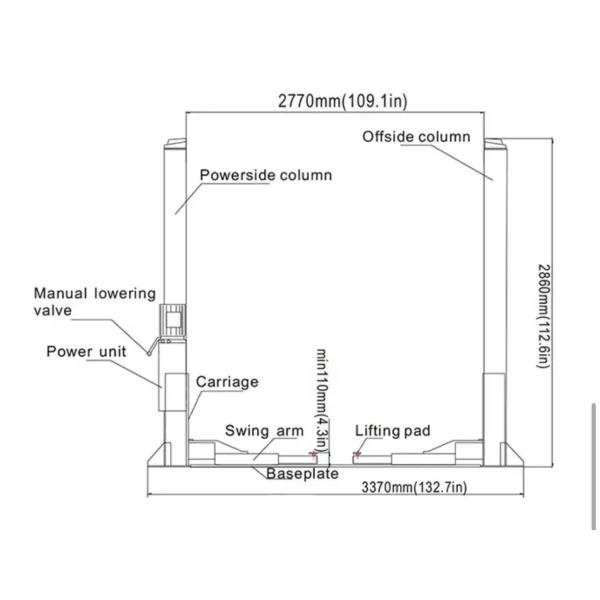 Floor Plate Two Post Car Lifts 4000kg 110mm To 1850mm Two Post Floor Plate Lift