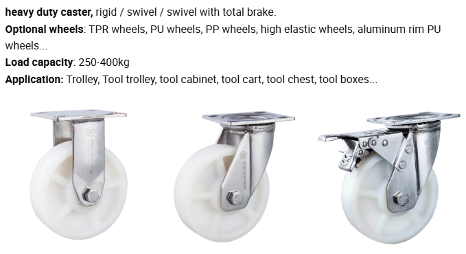 4 / 5 / 6 / 8 Inch Heavy Duty Nylon Wheel Stainless Steel Swivel Casters