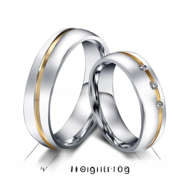 Couples Cubic Zirconia Stainless Steel Rings 6mm Silver Gold Knurling Diamond Patterns