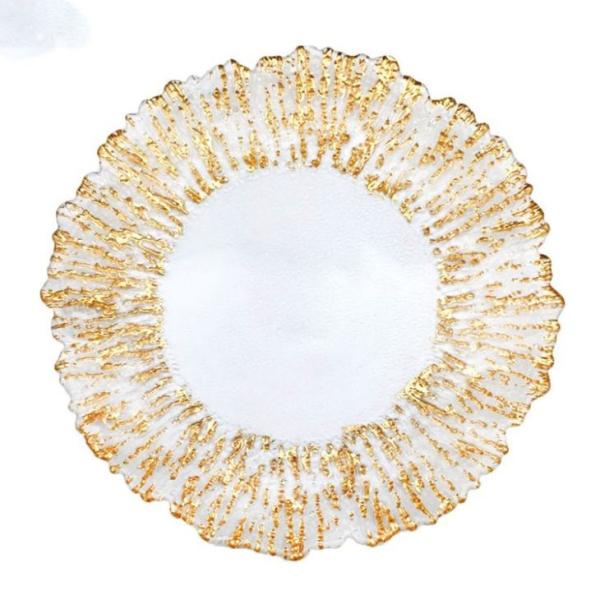 13 Inch Flower Electroplated Round Glass Charger Plates Painted