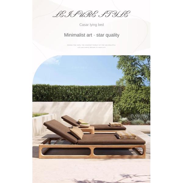 Customized Luxury Pool Teak Wood Lounge Chair With 5 Gears Backrest Adjustment Lesiure Bed