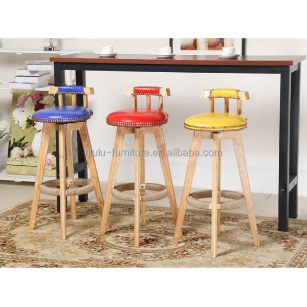Bar Furniture Vintage High Chair Solid Wood Bar Stool with Back Rest Lacquered