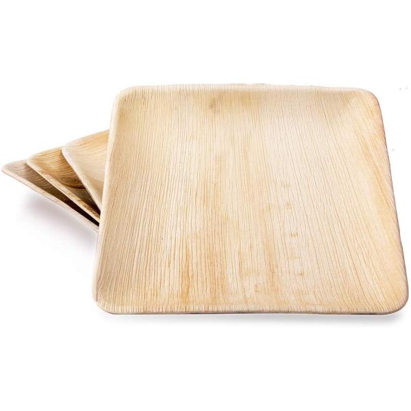 Romantic Square Biodegradable Areca Palm Leaf Wooden Bamboo Plate for Disposable Party