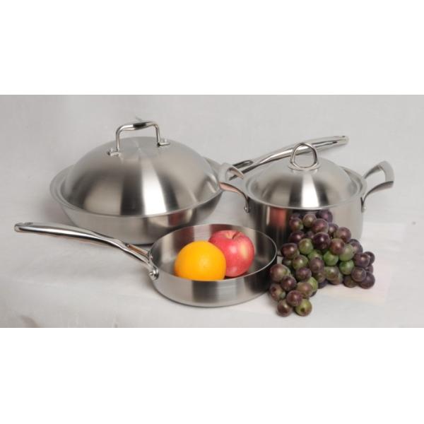 Tri-ply cookware SHONLI-F-09,wok,frying pan with saucepot,thickness 2.5mm