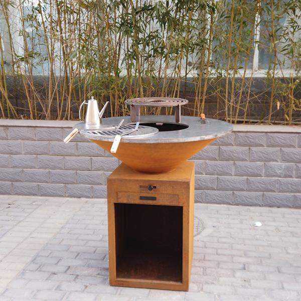 Corten Steel Wood Charcoal BBQ Grill With Removable Ash Catcher