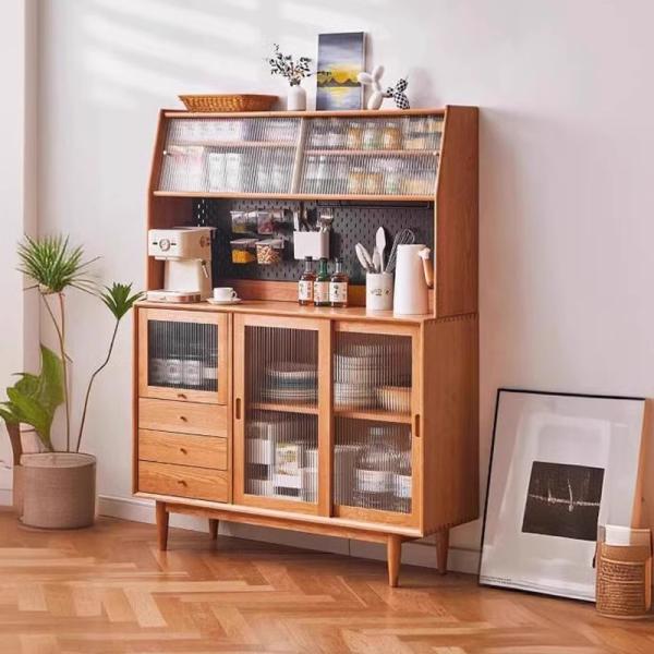 Solid Wood Sideboard, Nordic Style , High Standing Cabinet with Storage Cube Rack for Living Room Kitchen