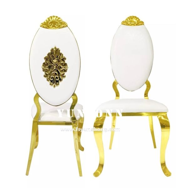 Modern Gold Stainless Steel Oval Back Chair with Leather for Dining Hall Hotel and Wedding Contemporary Style for Apartment