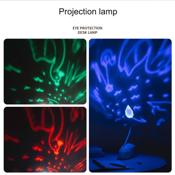 Swan projection eye protection desk lamp,Three level dimming+7-color projection, atmosphere lamp