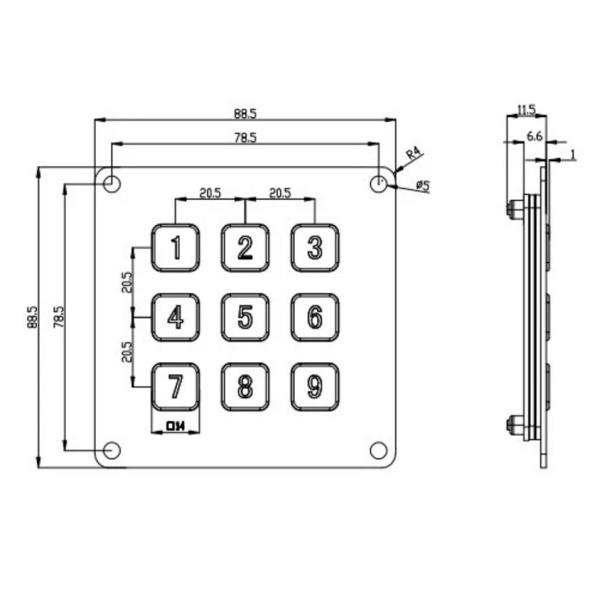 Digital 9 Key Keyboard For Information Kiosk Good Dirt Proof Performance