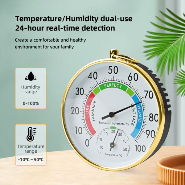 Battery-Free Mechanical Hygrometer Thermometer with Color-Coded Humidity Display and Wide Measurement Range for Indoor Climate Monitoring