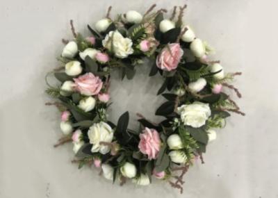 Vivid 50cm Faux White Pink Flower Wreath With Leaves