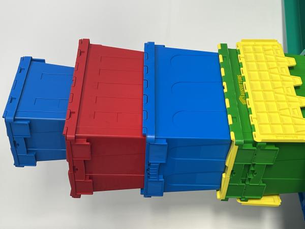 171L Volume Heavy Duty Nestable Plastic Shipping Crates with Attached Lid Container