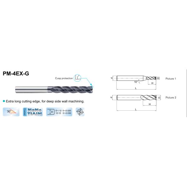 4- Flute Flattened Solid Carbide End Mills PM - 4EX - G Series NaNo TiAIN
