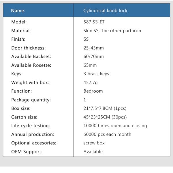 Residential Bathroom Bedroom Interior Safe Tubular Lever Lockset Cylindrical Handle Knob Door Lock