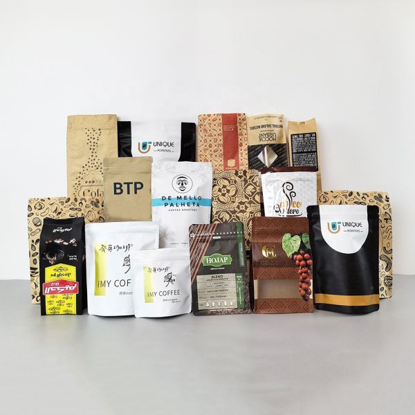 Custom  Printed Food Grade Moisture Proof Resealable Stand up Bags for Coffee Beans & Ground Coffee Freshness Preservation
