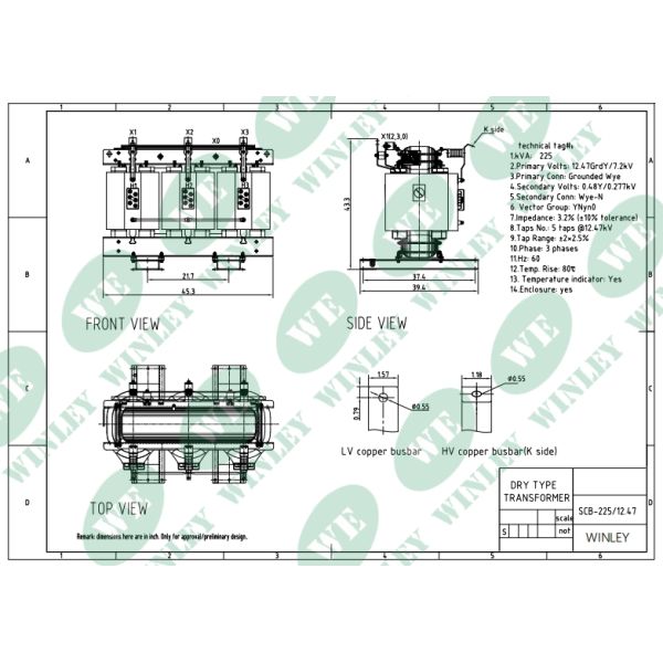 225kva Cast Coil Transformer 12.47kv To 480v Nema 3r Enclosure Doe 2016 IEEE ANSI Standards Epoxy Resin Cast Transformer