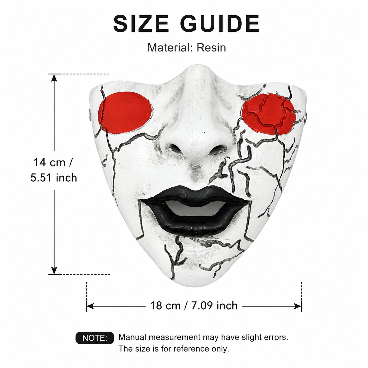 Resin Demon Half Face Mask Black Red Adult Costume Mask with Gold Ring Accents for Halloween Cosplay Party Masquerade Stage Performance Photo Shoot and Festival Outfit