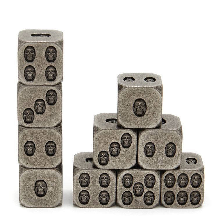Vintage Antique Finish Metal Dice with Embossed Skull Pattern and Heavy Weight for Tabletop Games