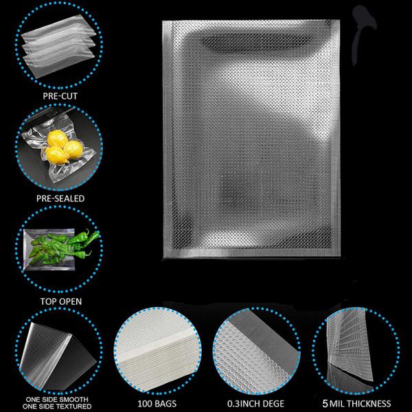 Transparent Three Sides Vacuum Sealer Food Bags Laminated Poly Nylon Vacuum Bags