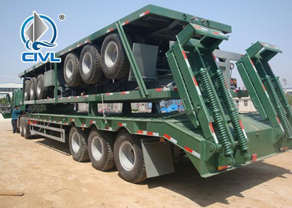 3 Axles 60T Lowbed Truck Semi Trailer Trucks With Ladder / Ramp