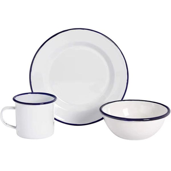 Enamel Carbon Steel White Bowls Plates Sturdy and Elegant for Home Restaurant Table Settings
