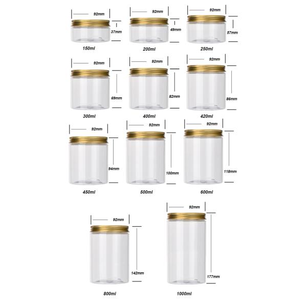 Amber Clear PET Plastic Storage Jars With Aluminum Plastic Screw Cap