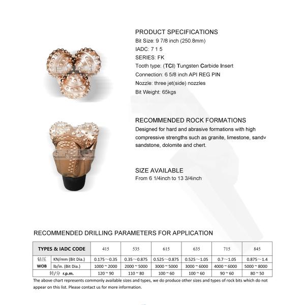 FLRT FK Series Tricone Roller Bit With Sealed Air Cooled Roller Bearing