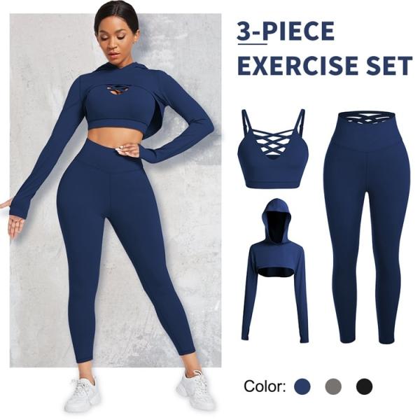 Conjunto de yoga de 3 peças sutiã desportivo respirável roupa ativa calças e roupas de ioga de tamanho maior
