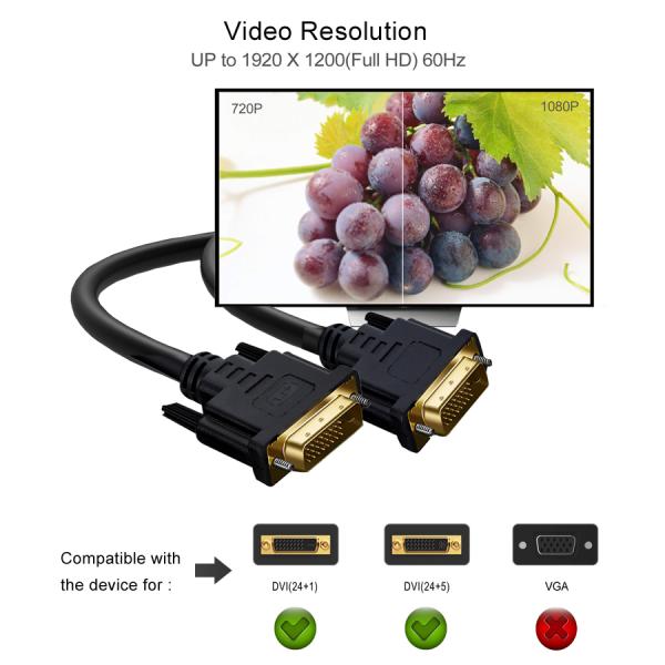 CE ROHS 1080p 60HZ 24K Gold Plated DVI To DVI Cable