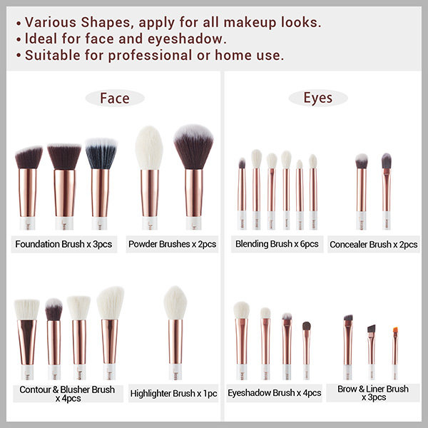Jessup 25pcs White/Rose gold Natural Makeup Brushes Set ShenZhen Makeup Brush Factory Vendors T215