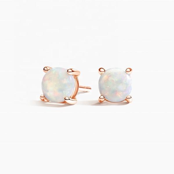 18K Gold 6MM Solitaire Opal Stud Earrings For Women And Girls Fine Jewelry