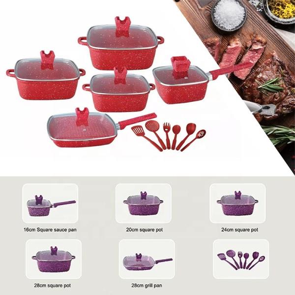 Kitchen Aluminum Cookware Set  Maifan Stone Non Stick With Glass Lid