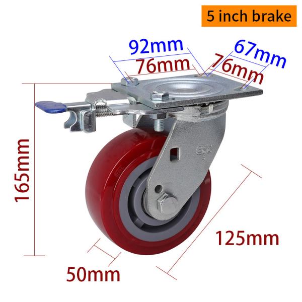 Red 5 Inch Heavy Duty Swivel Casters 125mm Caster Wheels  735-86