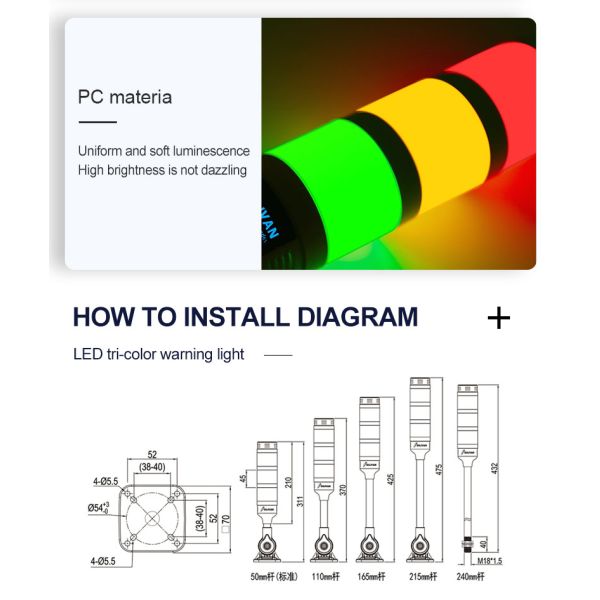 Lampe tour de signalisation multicouche pliable IP54 avec avertisseur sonore pour machines et équipements