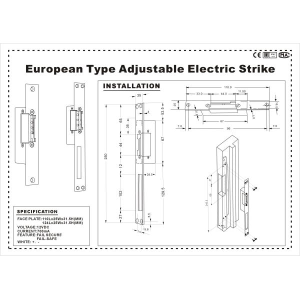 Narrow Type European Coating Nickel Electric Strike Lock