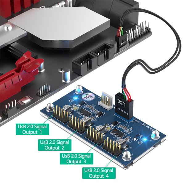 9 pin USB Hub placa de adaptador de PCB expansão placa-mãe macho 1 a 4 Fêmea