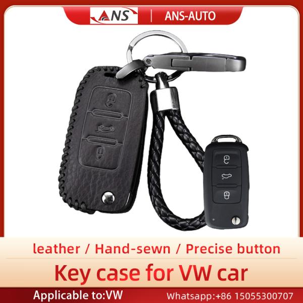 Black Hand Sewing Full Grain Leather Car Key Case For Volkswagen