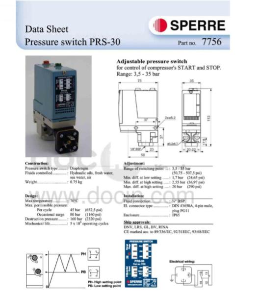 SPERRE  PRS-30 7756 Air Compressor Spare Parts Adjustable Air Compressor Pressure Switch