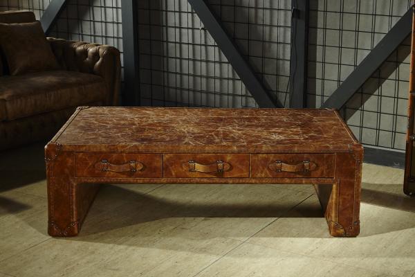 Office Vintage Style Side Coffee Table Full Genuine Leather 1.5M Length 0.595CBM Volume